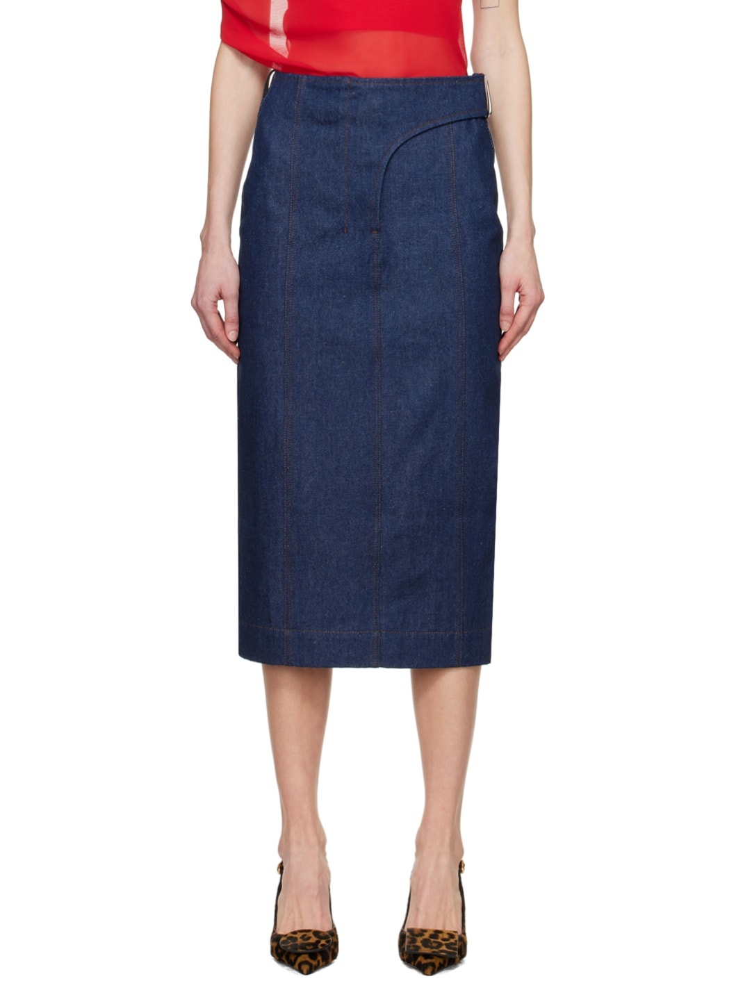 Navy Les Sculptures 'La jupe de-Nîmes Obra' Denim Midi Skirt - 1