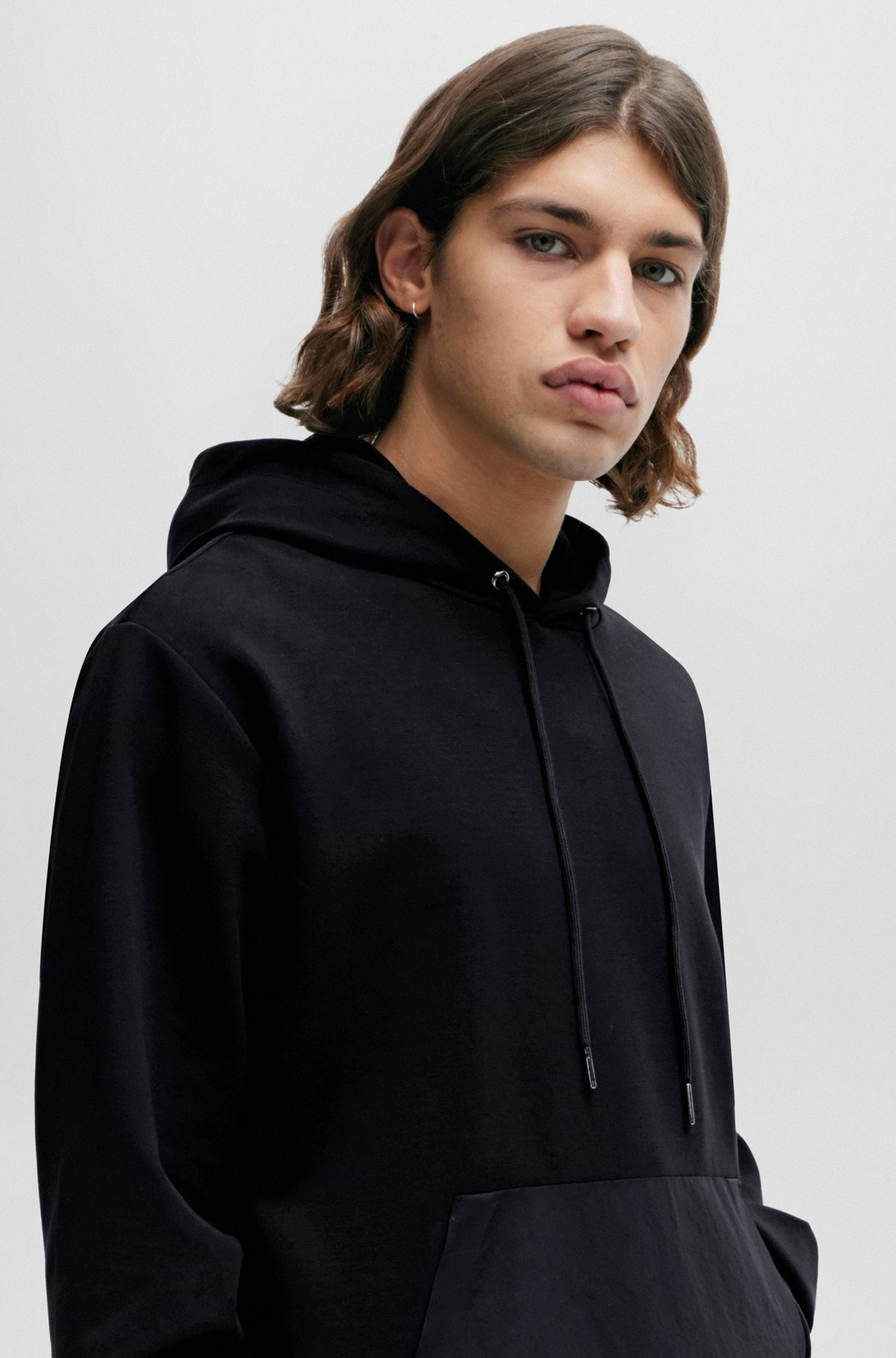 RELAXED-FIT HOODIE IN STRETCH COTTON WITH CONTRAST POCKET - 3