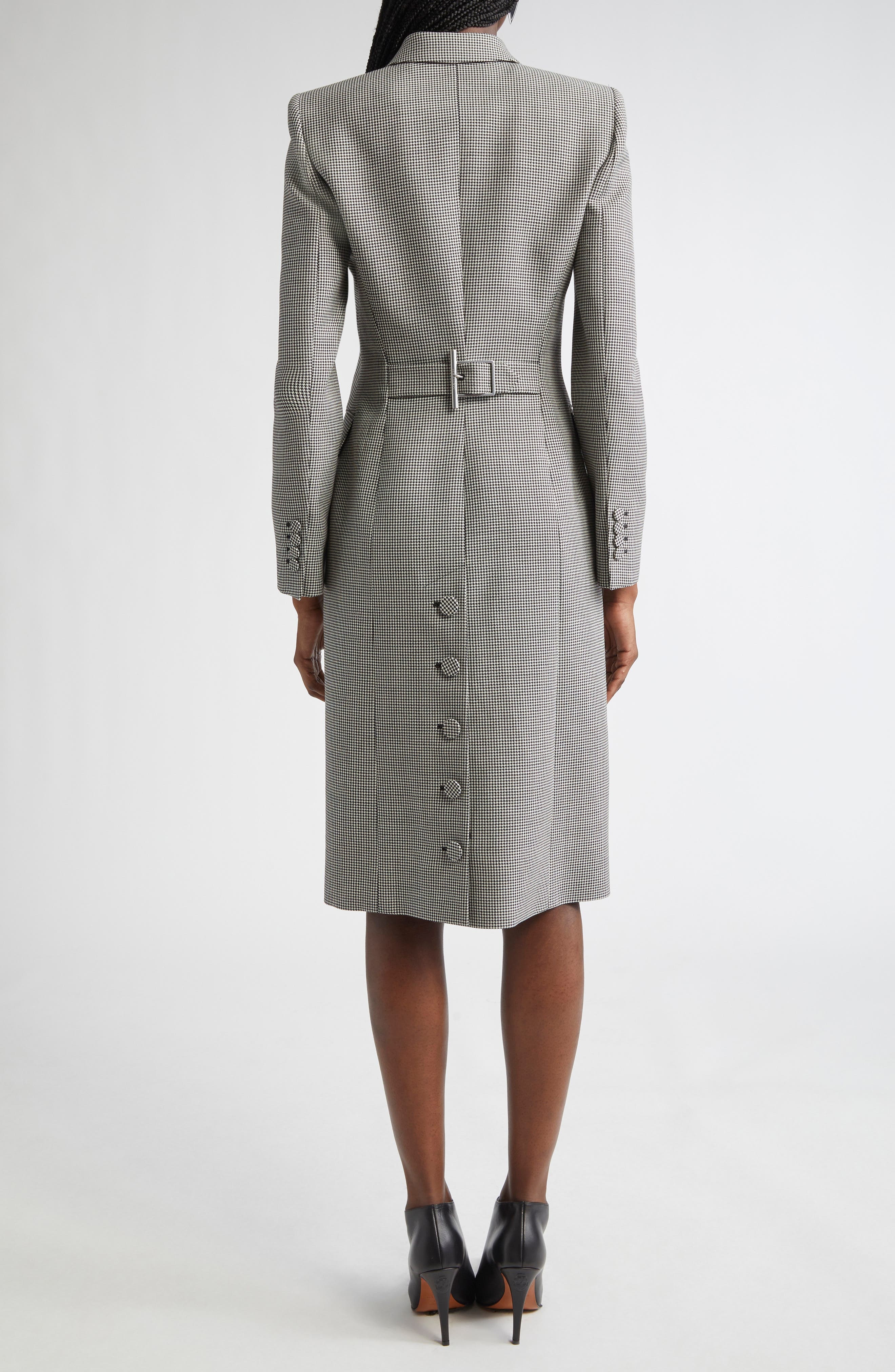McQueen Houndstooth Check Double Breasted Wool & Mohair Coat in Black/Ivory at Nordstrom - 2