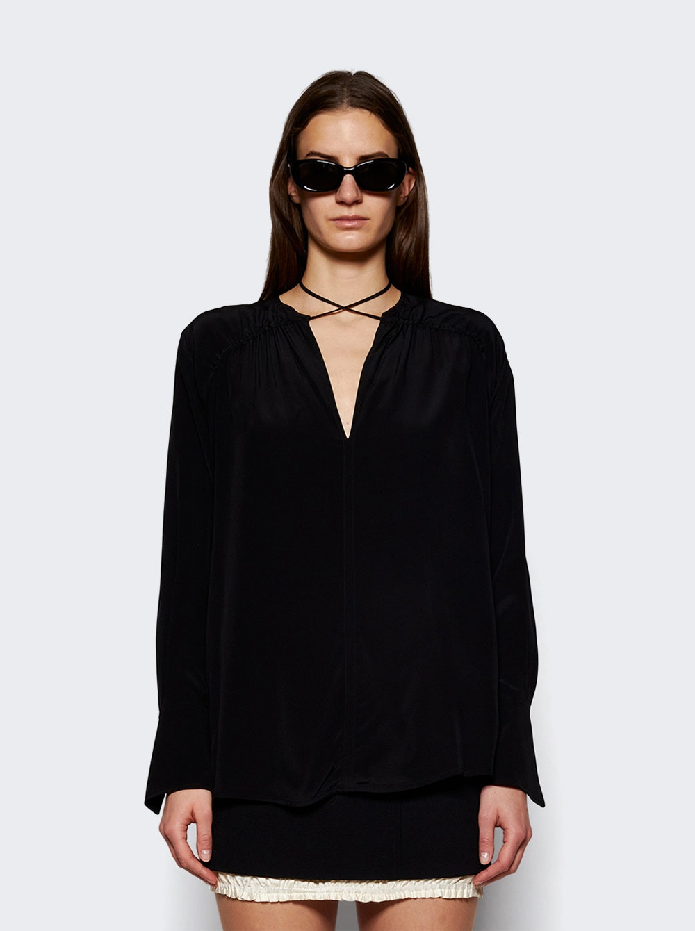 Gather Detail Tie Blouse Black - 3