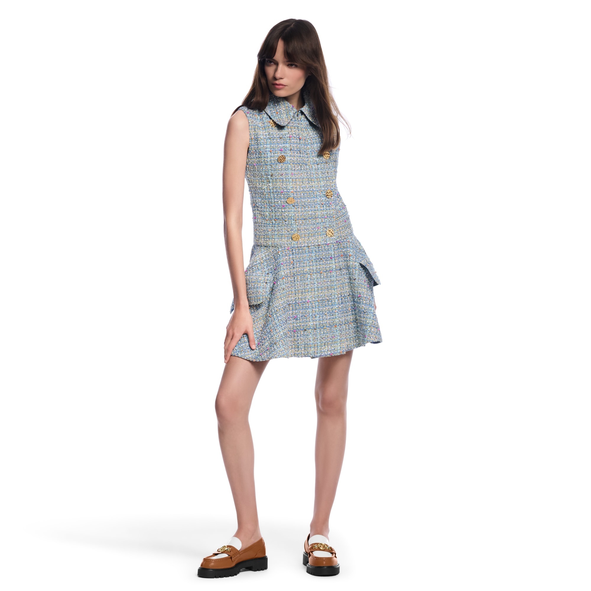 Double-Breasted Tweed Mini Dress - 4