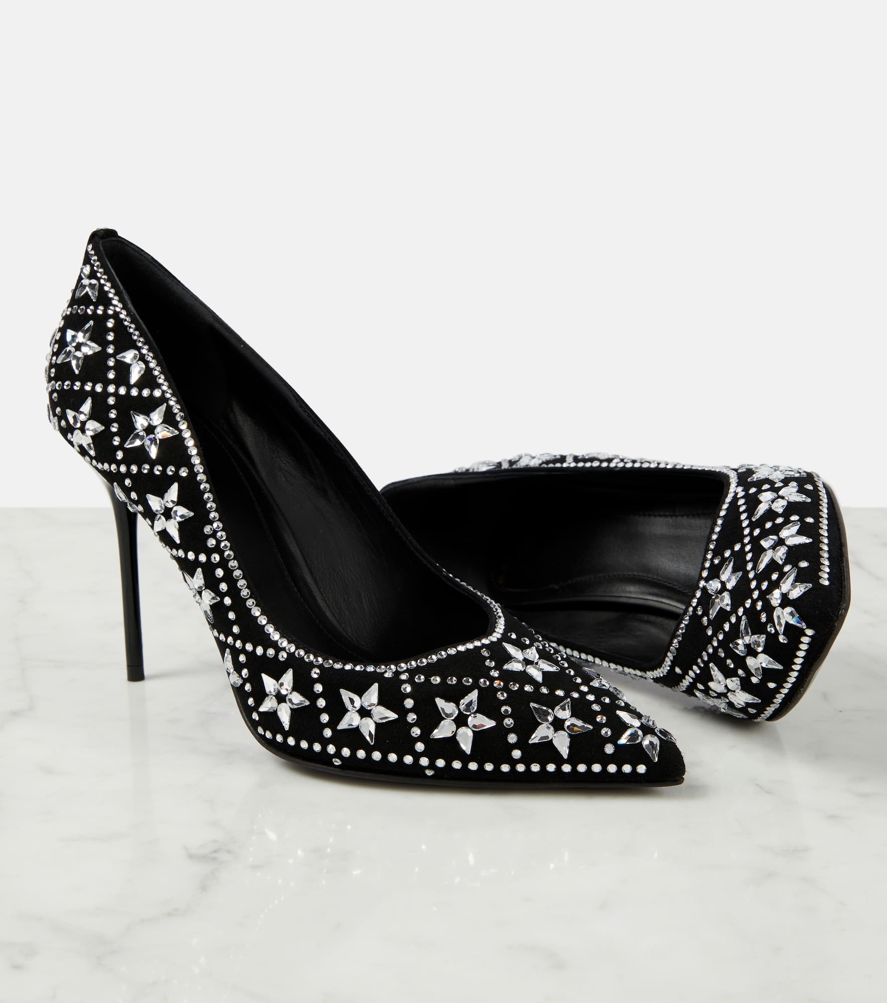 Ruby crystal-embellished suede pumps - 6