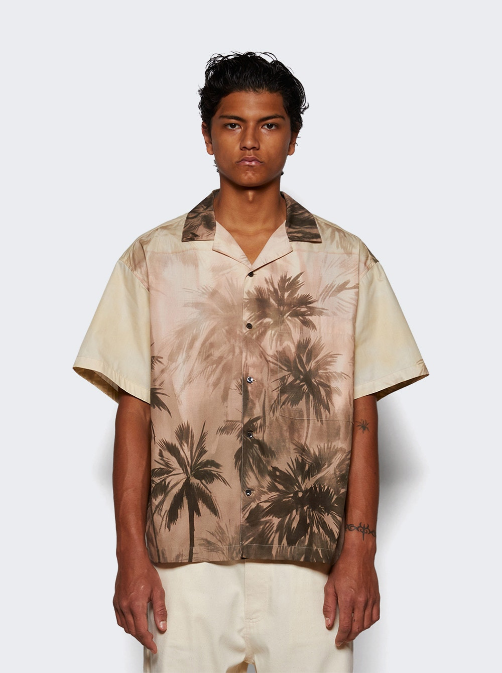 Sunset Palms Bowling Shirt Beige - 2