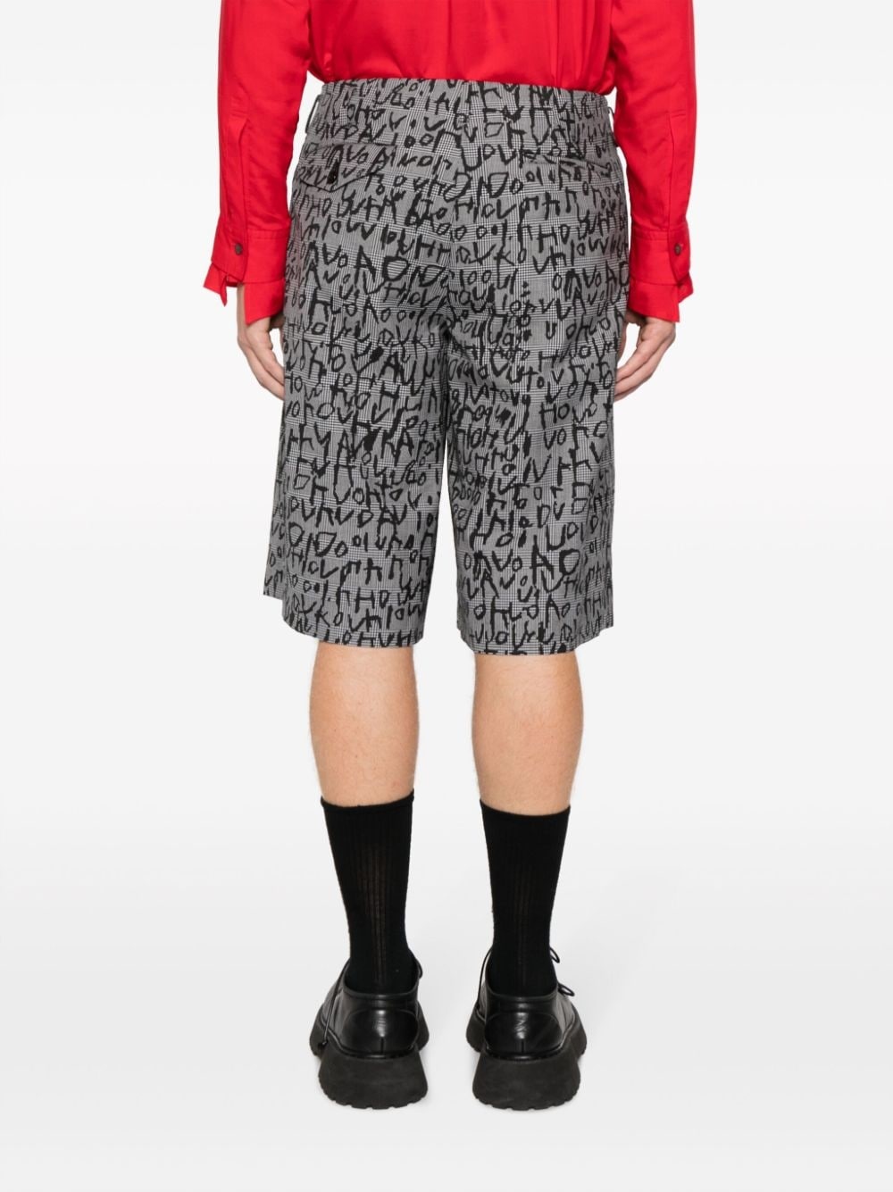 text-print plaid-check tailored shorts - 4