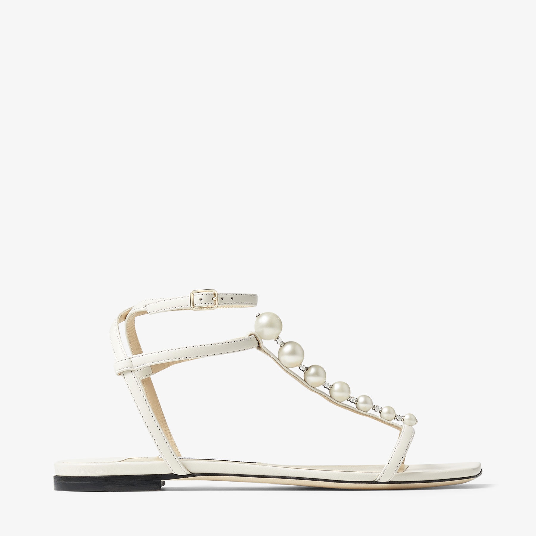 Amari Flat
Latte Nappa Leather Flat Sandals with Pearls - 1