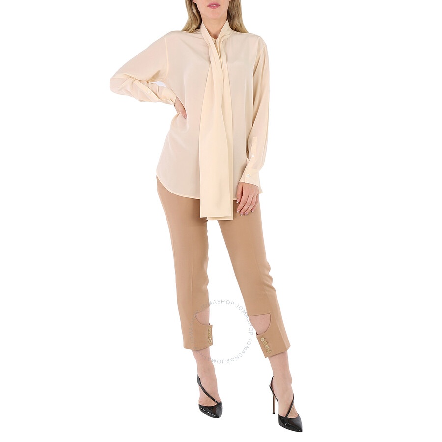 Burberry Pale Biscuit Kimmy Silk Pussy Bow Blouse - 4