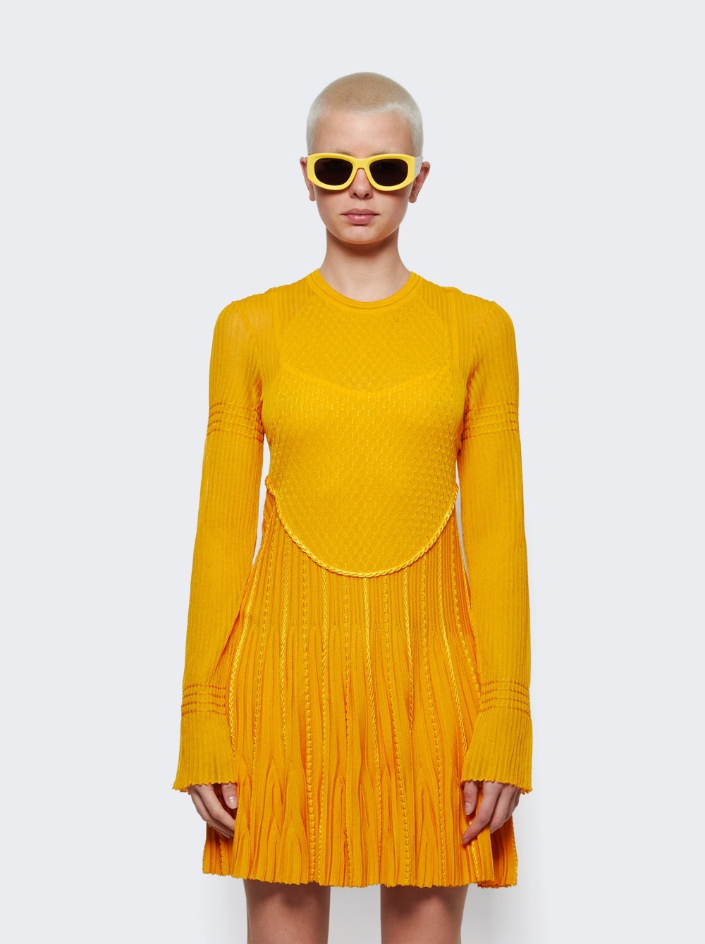 Long Sleeve Frills Dress Golden Yellow - 3