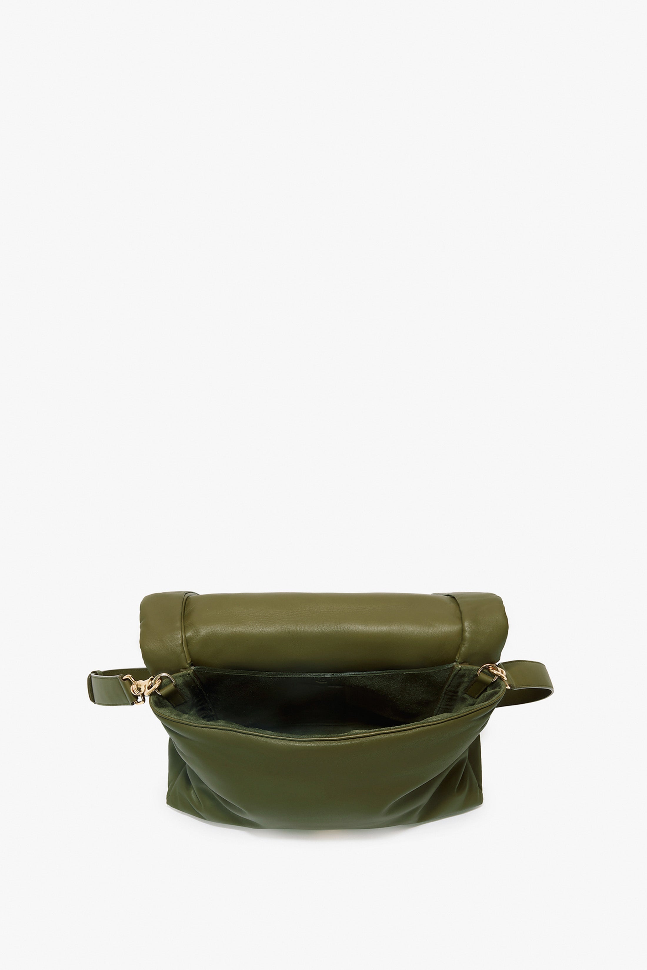 Puffy Jumbo Chain Pouch In Khaki Leather - 7