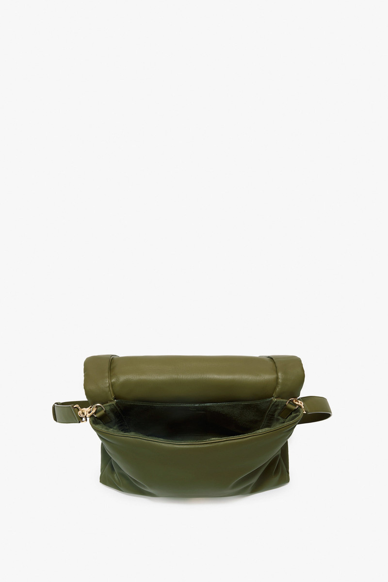 Puffy Jumbo Chain Pouch In Khaki Leather 7