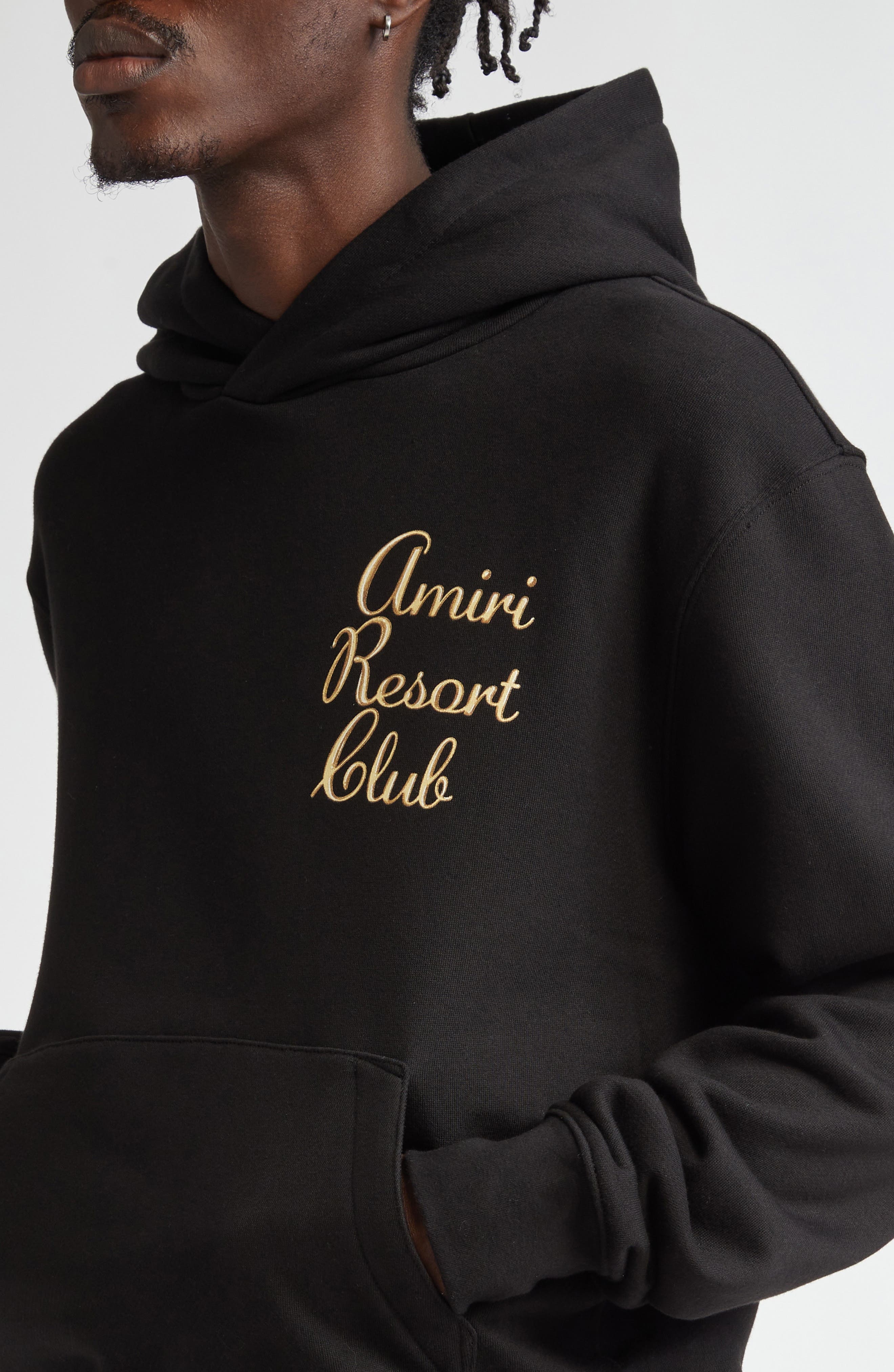 AMIRI Resort Club Logo Cotton Hoodie in Black at Nordstrom - 5