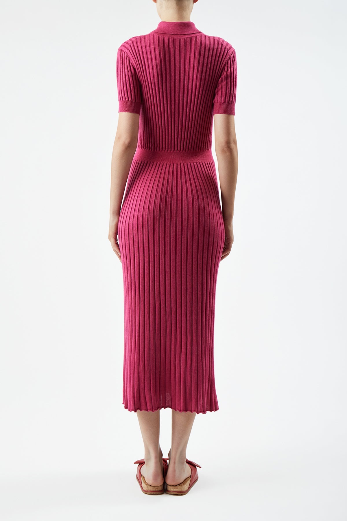 Amor Ribbed Dress in Fuchsia Cashmere Silk - 4