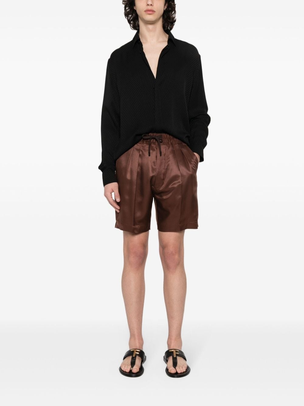 pleated silk twill shorts - 2