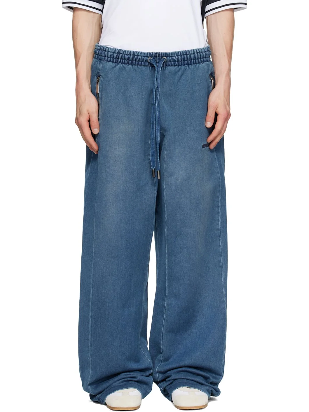 Navy Distress Diag Slouchy Highlighted Sweatpants - 1