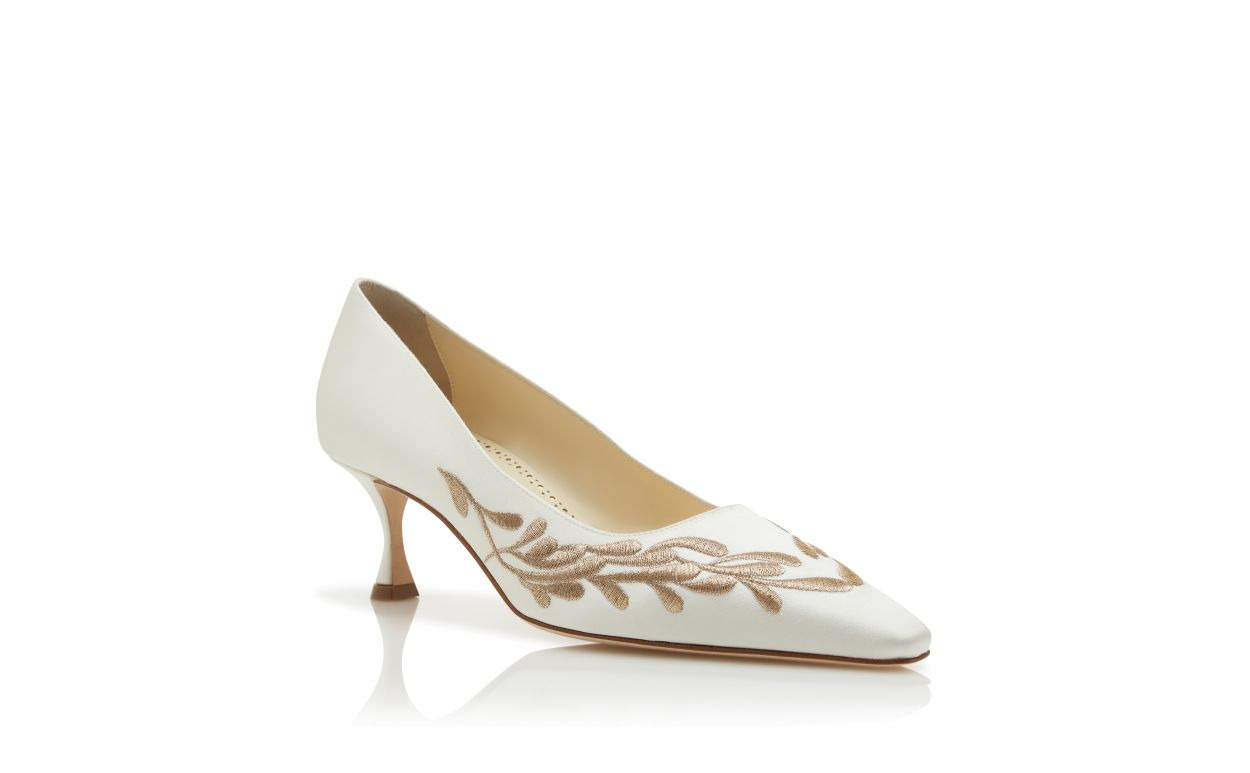White and Gold Satin Pumps - 3