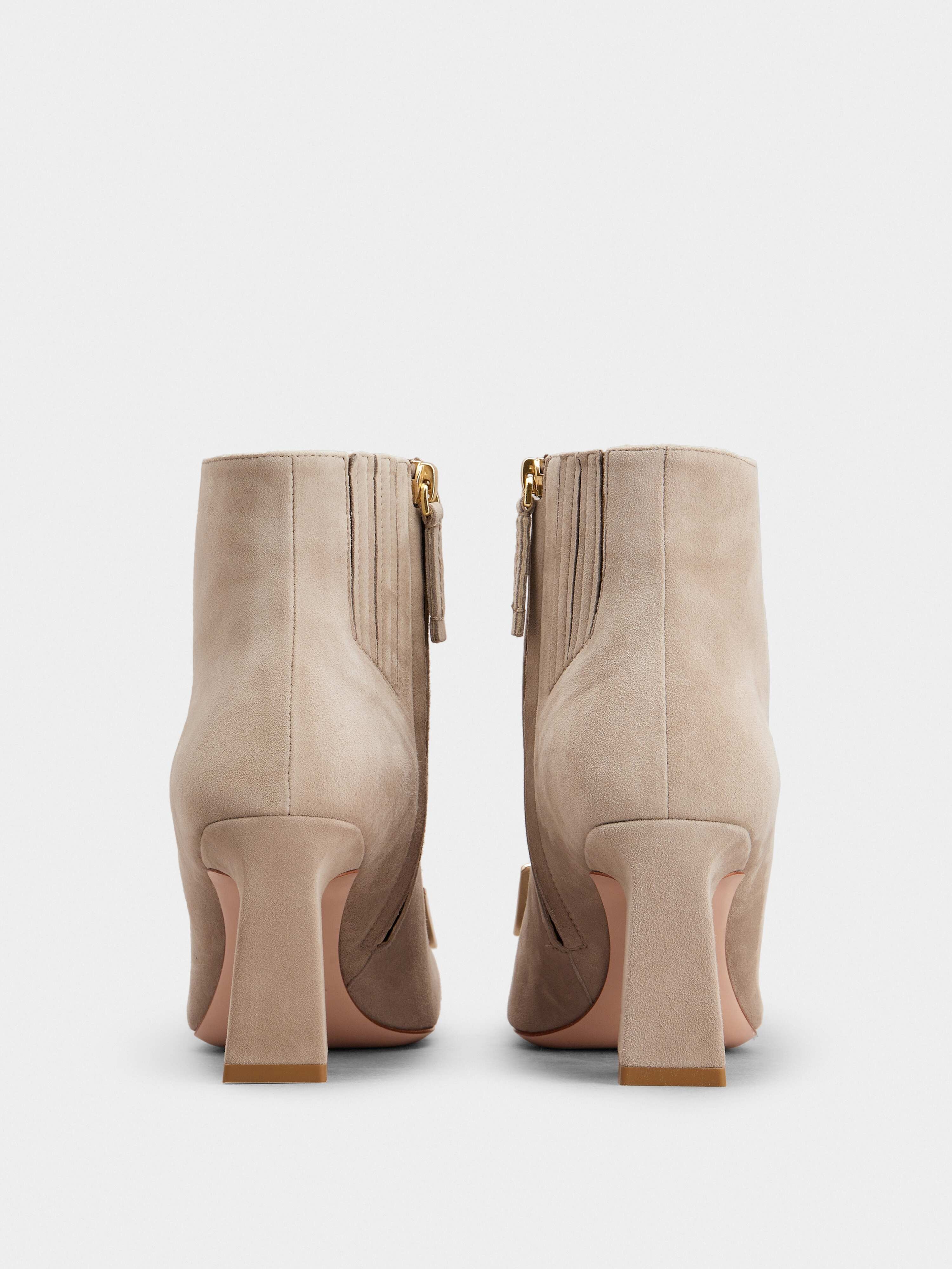 Viv' Square Metal Buckle Ankle Boots in Suede - 5