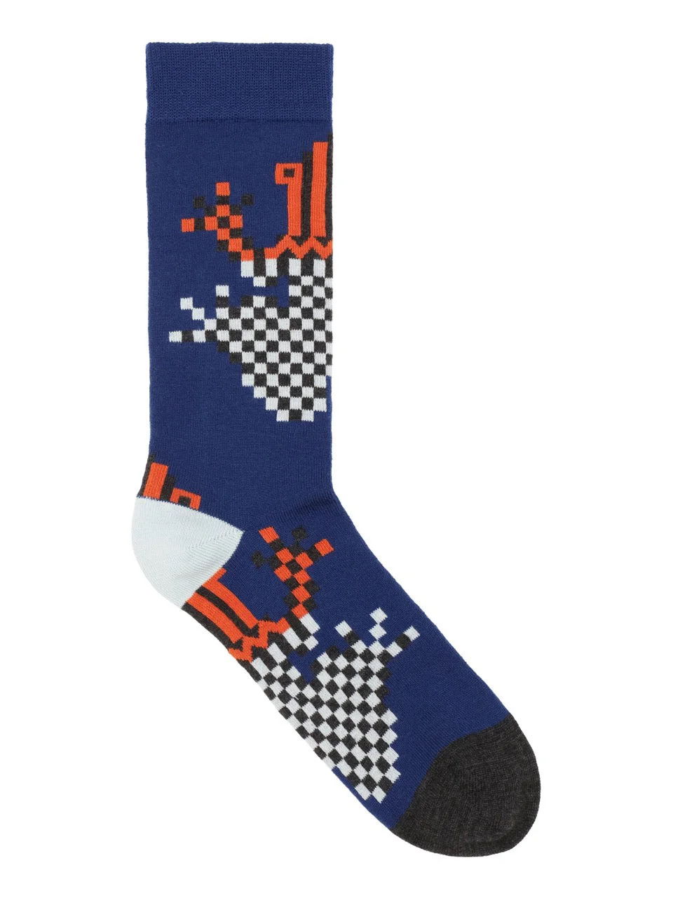 CROSS STITCH SOCK - PIXELATED BLUE FROG - 1