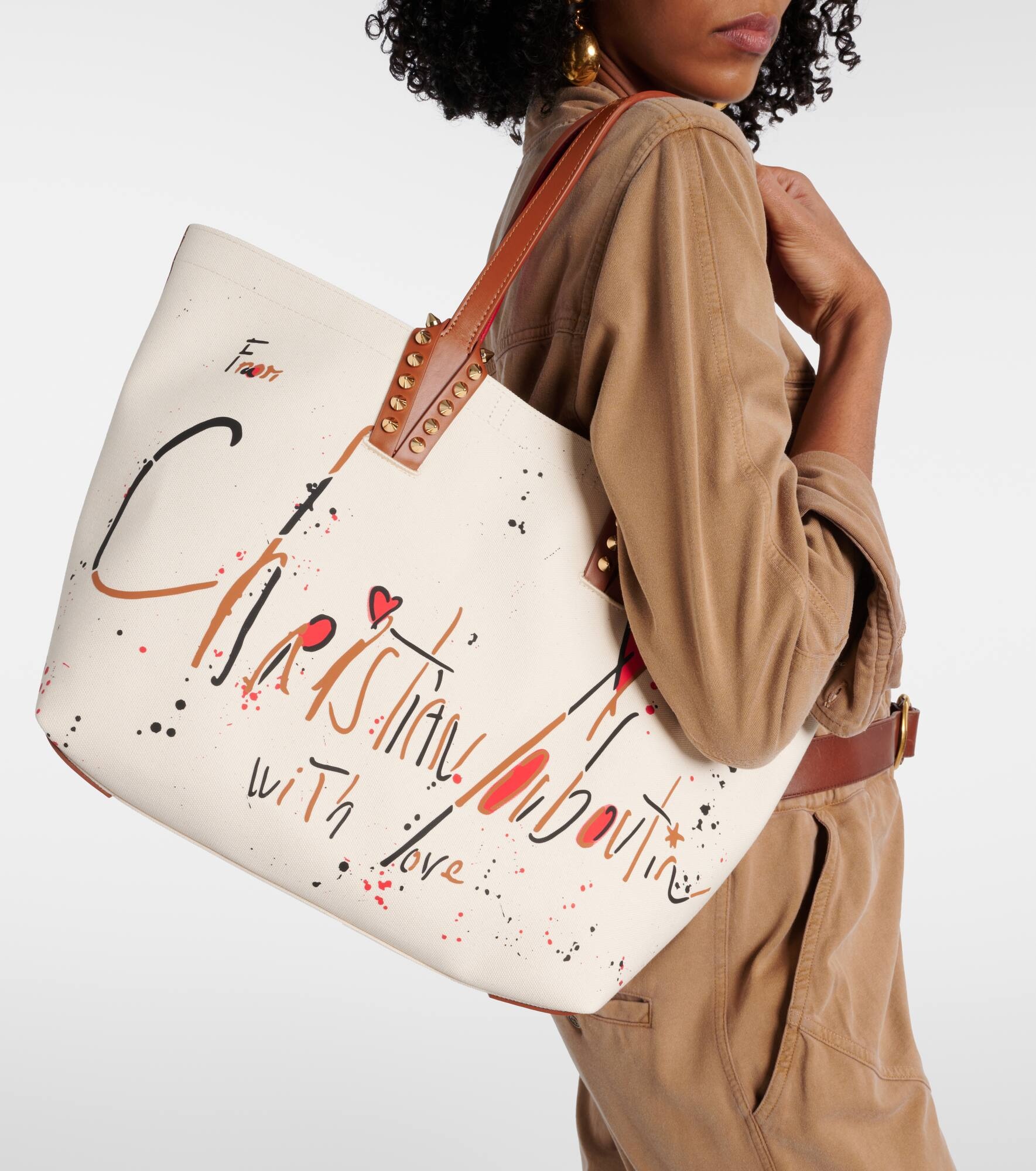 トートバッグ Christian Louboutin Cabata Large leather-trimmed tote bag CHRISTIAN LOUBOUTIN Cabata Large Leather-Trimmed Tote Bag in