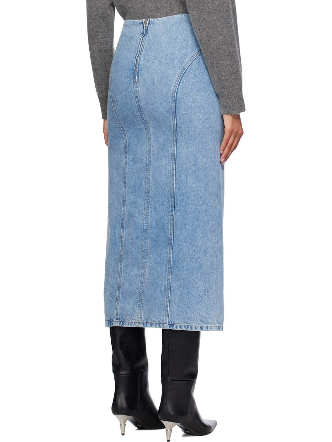 Blue Slim-Fit Denim Midi Skirt - 3