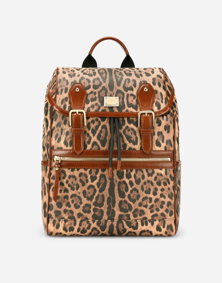 Leopard-print Crespo backpack with branded plate - 1