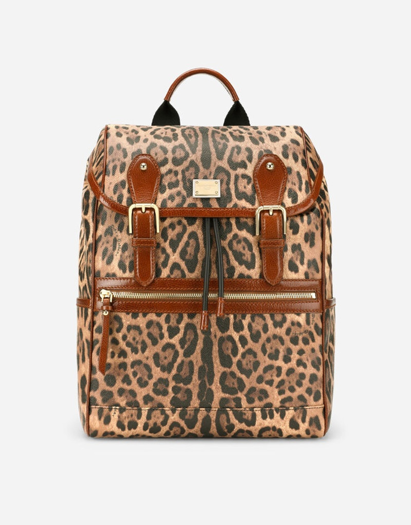 Leopard-print Crespo backpack with branded plate 1
