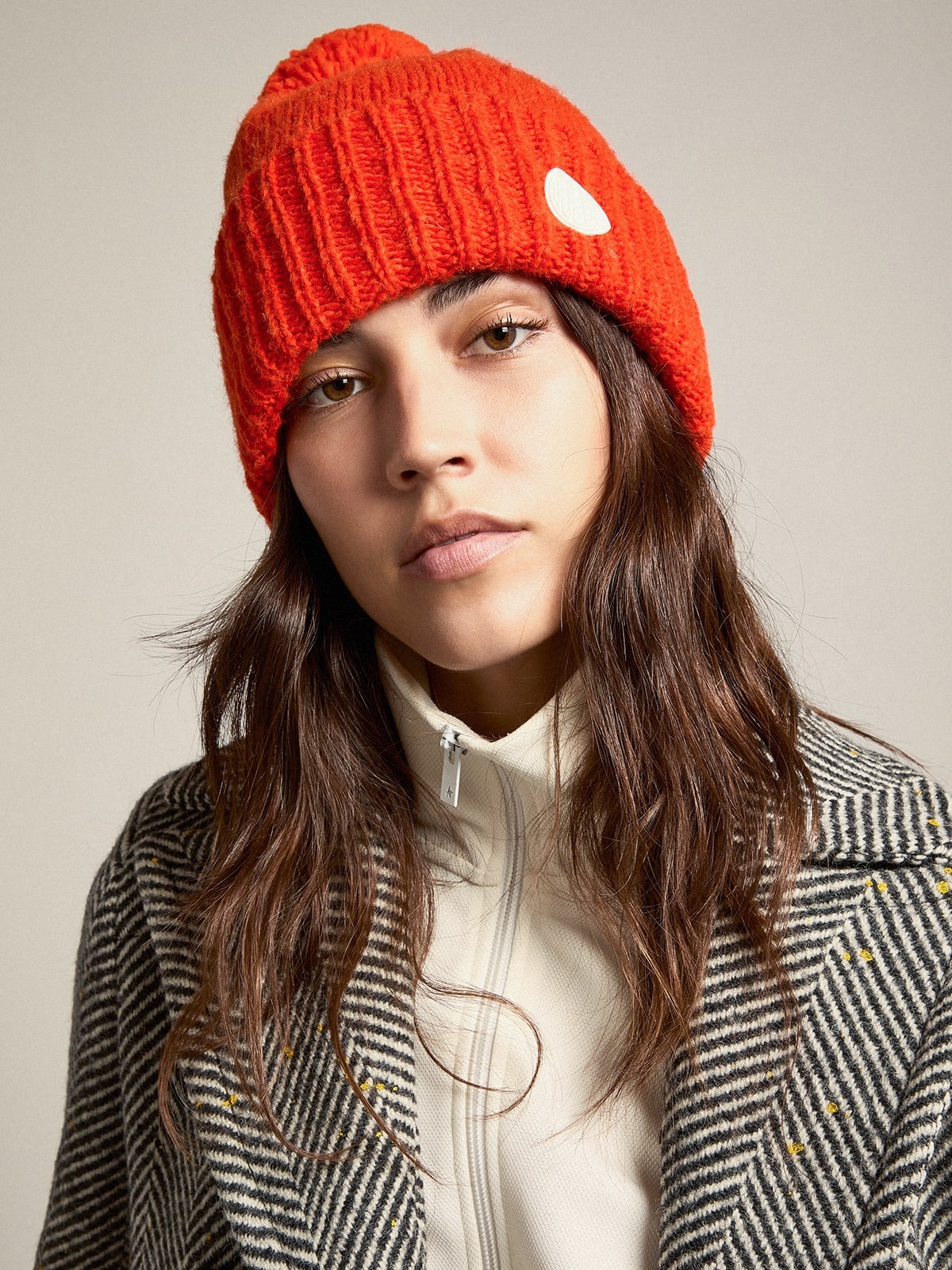 Women’s long herringbone coat with yellow details - 5