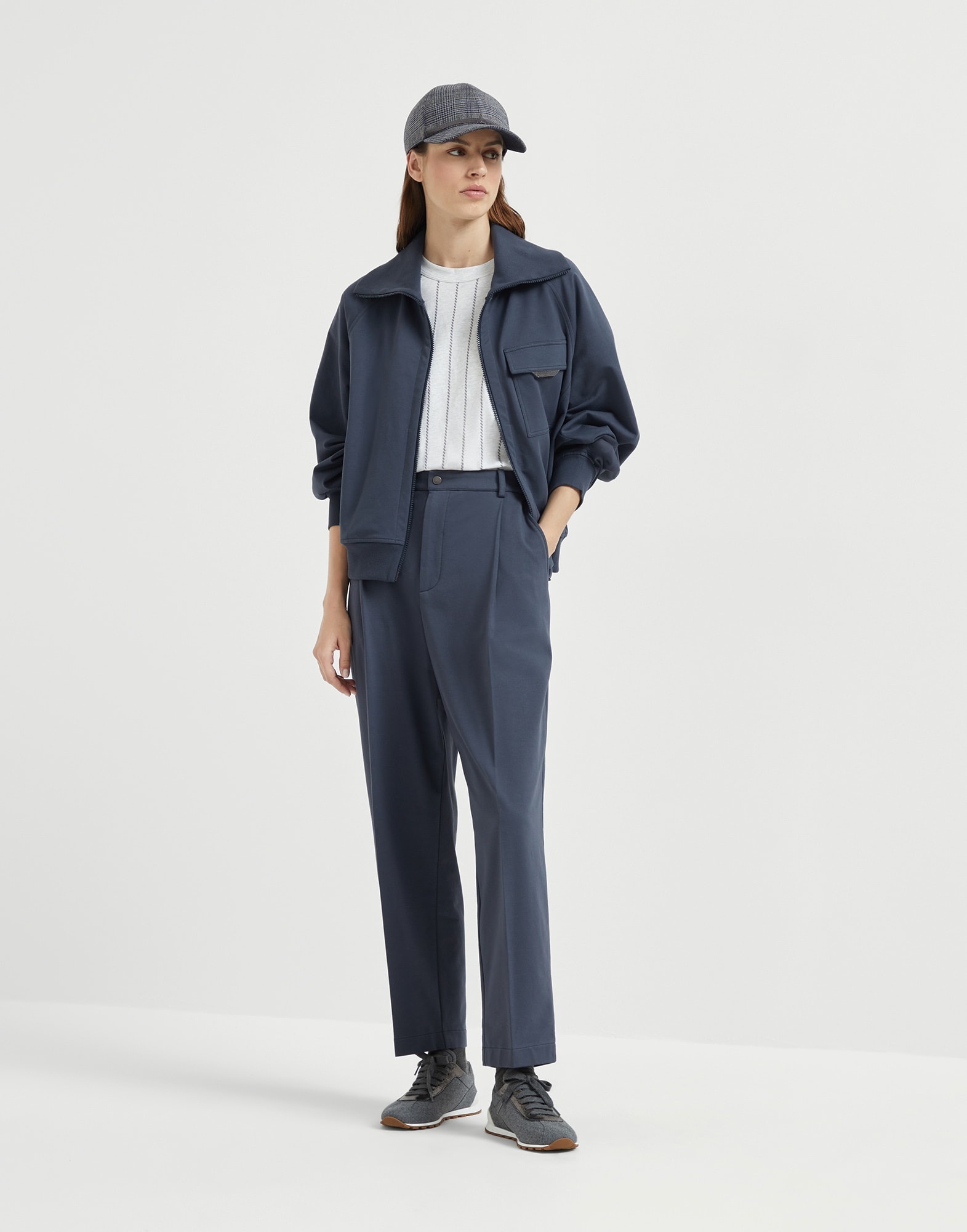 Stretch cotton lightweight French terry cropped trousers - 4