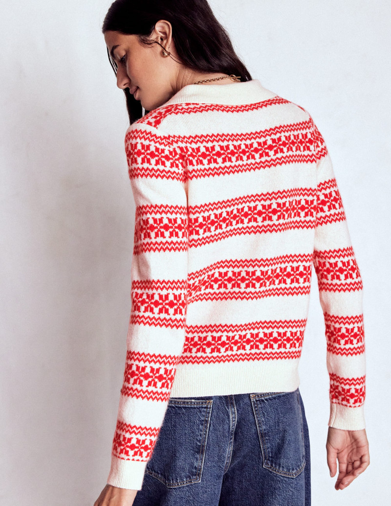 Edie Fair Isle Knitted Shirt-Warm Ivory, Red Fair Isle 4
