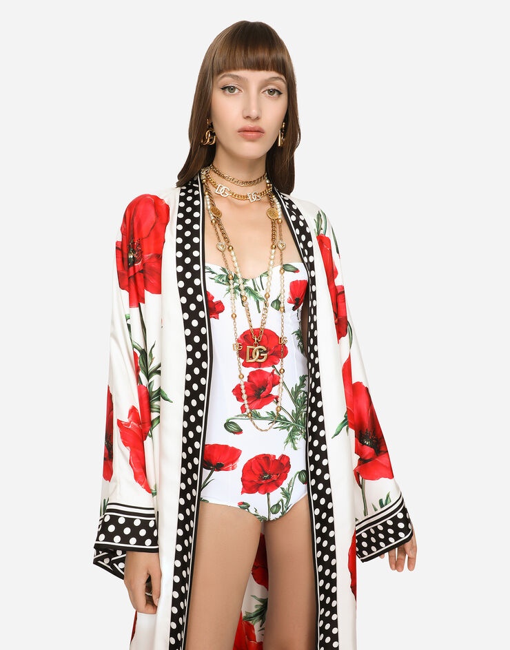 Poppy-print twill caftan - 4
