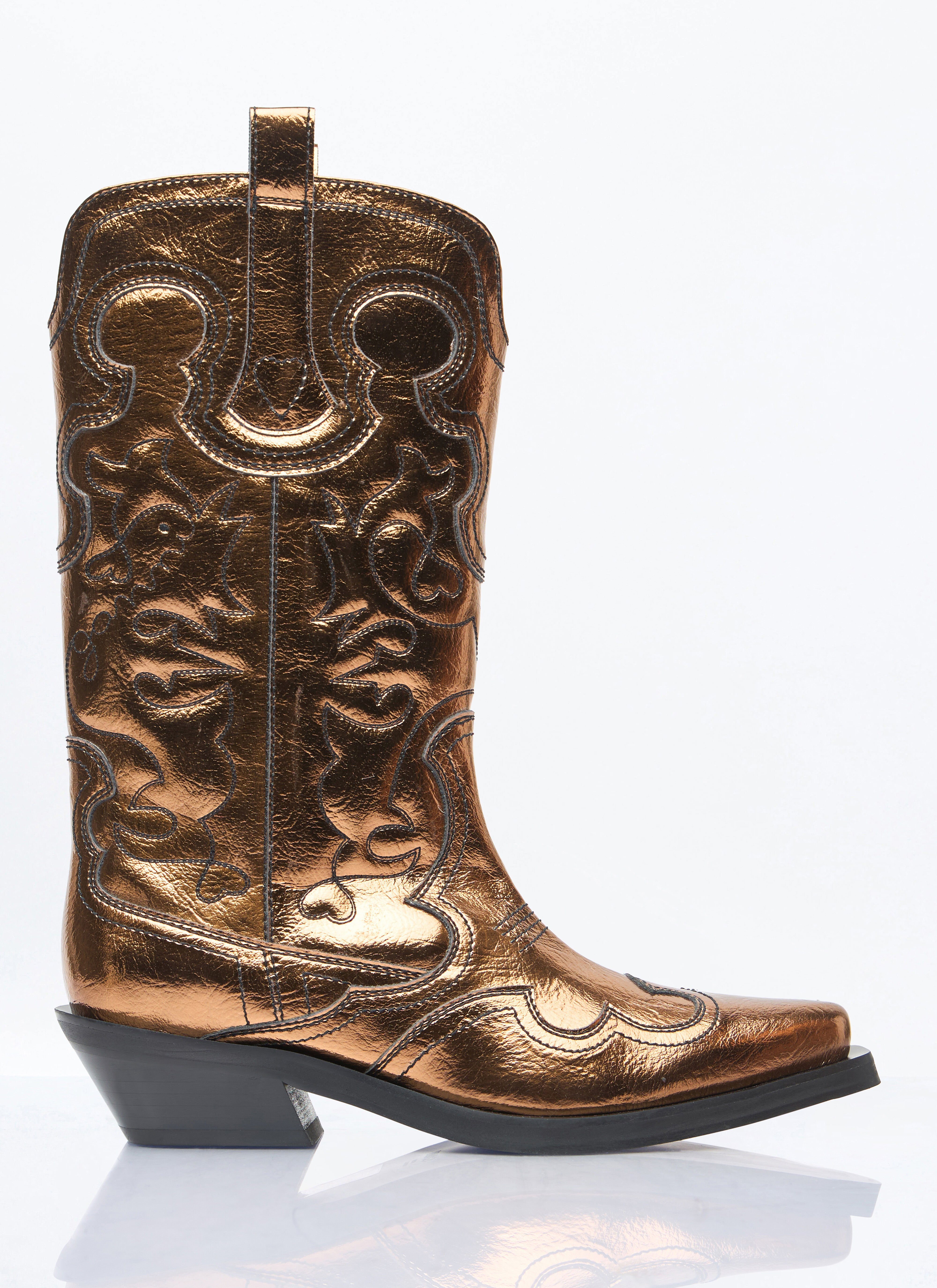 Mid Shaft Embroidered Metallic Western Boots - 1