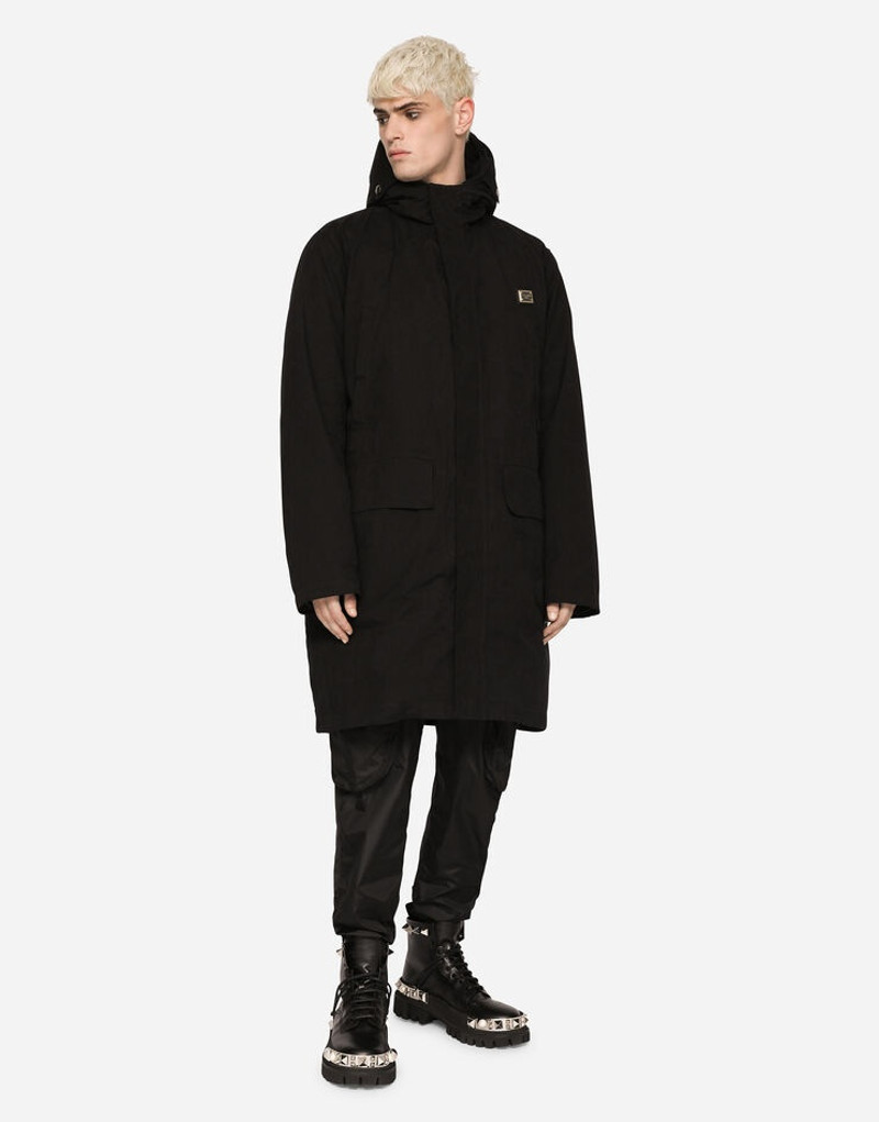 Technical fabric parka with hood and tag 2