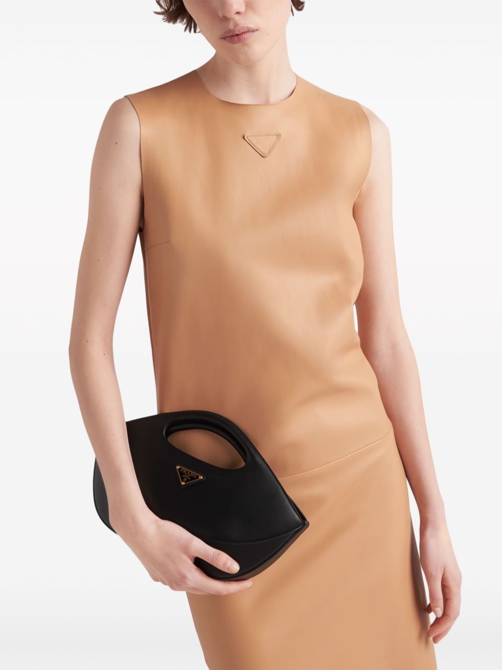 triangle-logo leather shift dress - 5