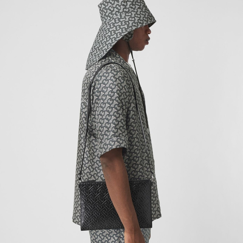 Embossed Monogram Leather Zip Pouch 4