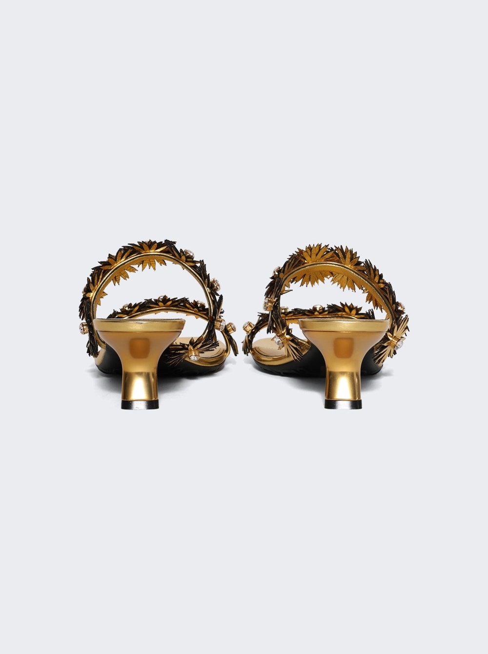 Paula's Ibiza Petal Flower Sandals In Calfskin And Crystal Gold - 4