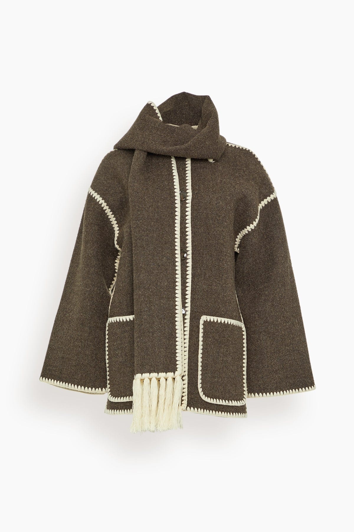 Embroidered Scarf Jacket in Chocolate Melange - 1