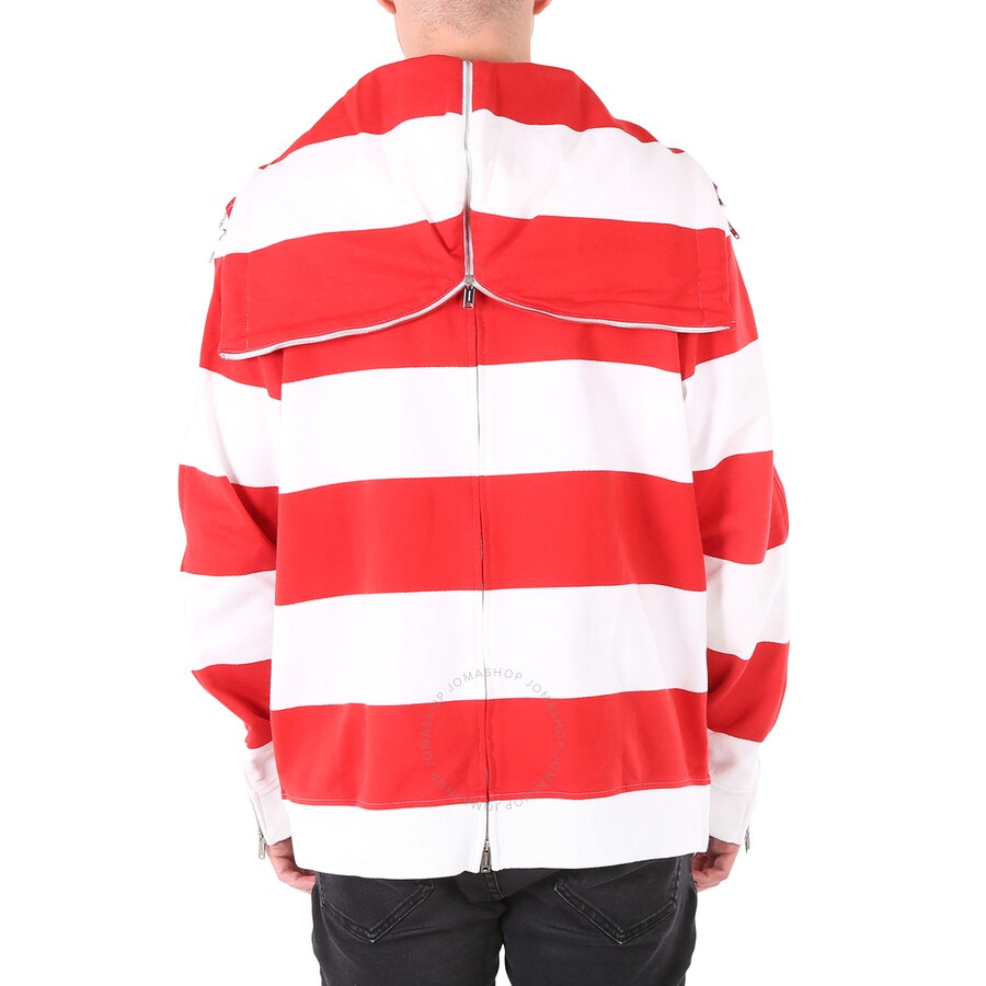 Burberry Men's Red Zip Detail Striped Cotton Hoodie - 6