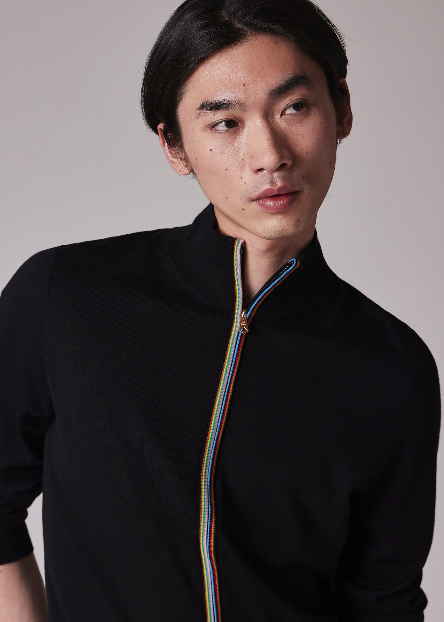 Black Washable Merino Wool 'Signature Stripe' Zip Cardigan - 3