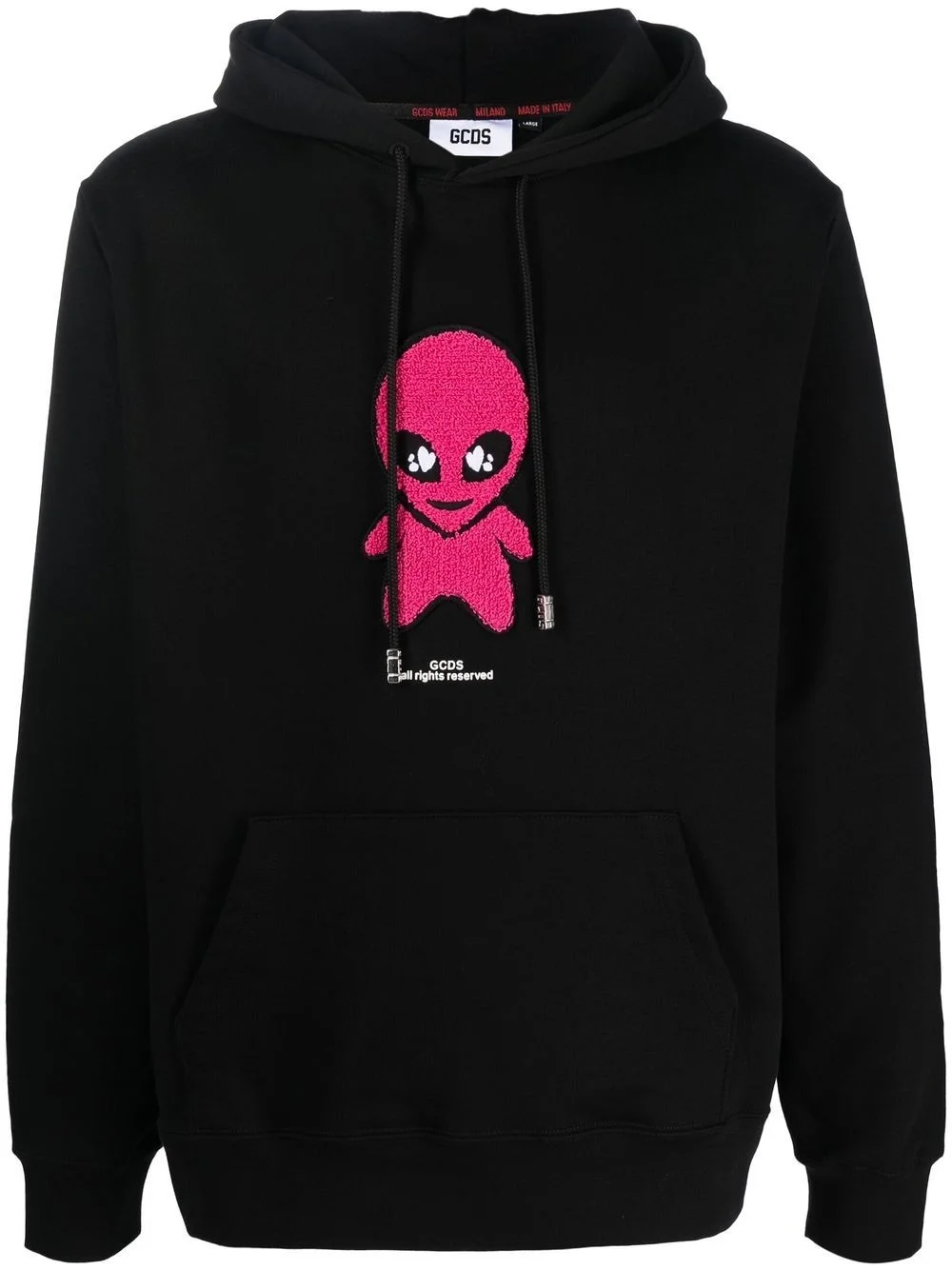 cotton alien-patch drawstring hoodie - 1