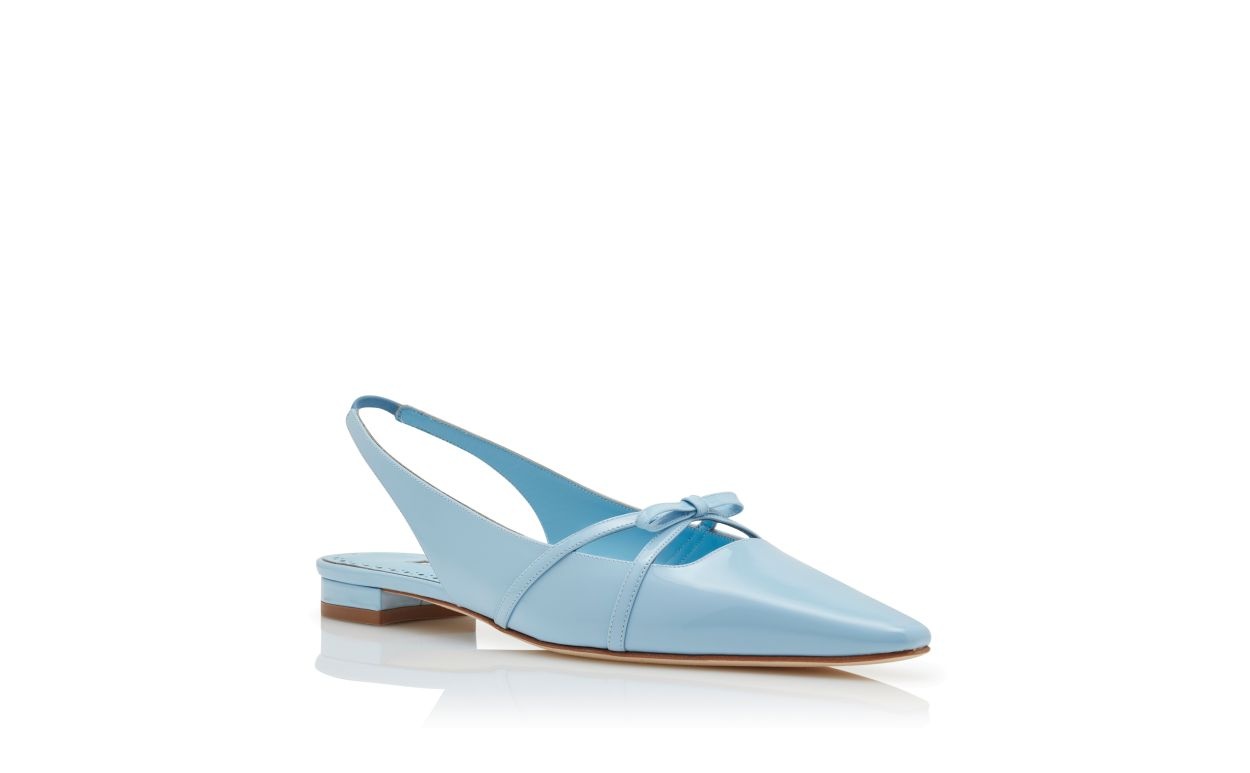 Light Blue Patent Leather Bow Detail Slingback Flat Pumps - 3