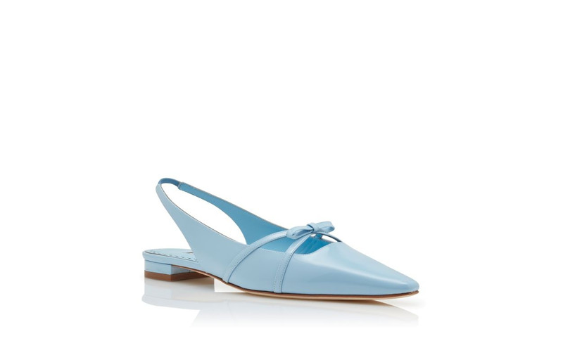 Light Blue Patent Leather Bow Detail Slingback Flat Pumps 3
