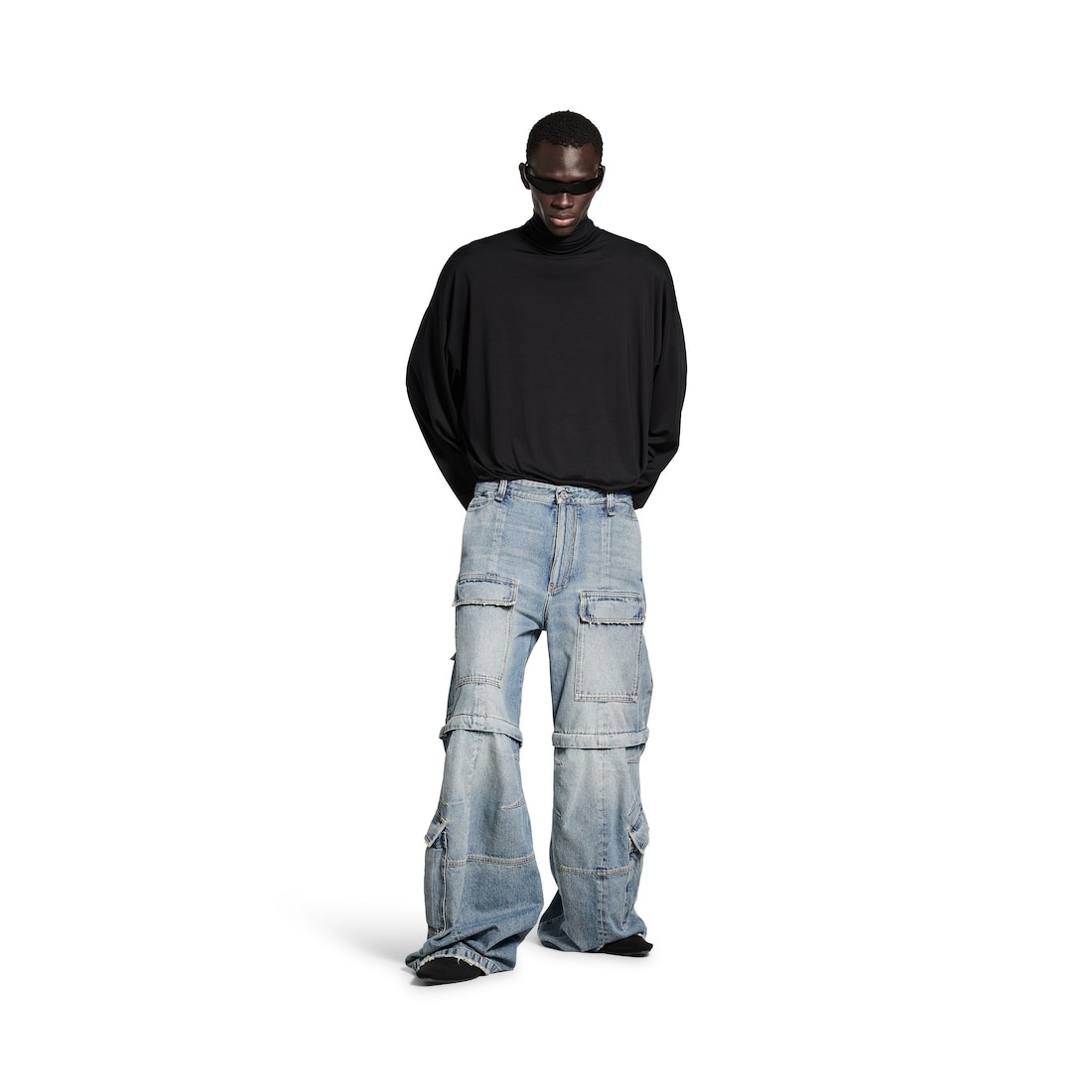 Women's Flared Cargo Pants in Blue - 3
