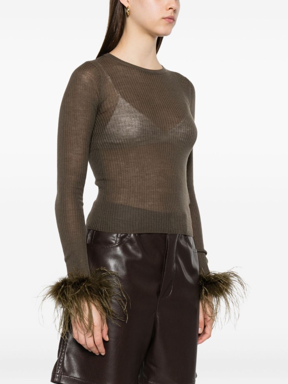 feather-trimmed long-sleeved T-shirt - 3