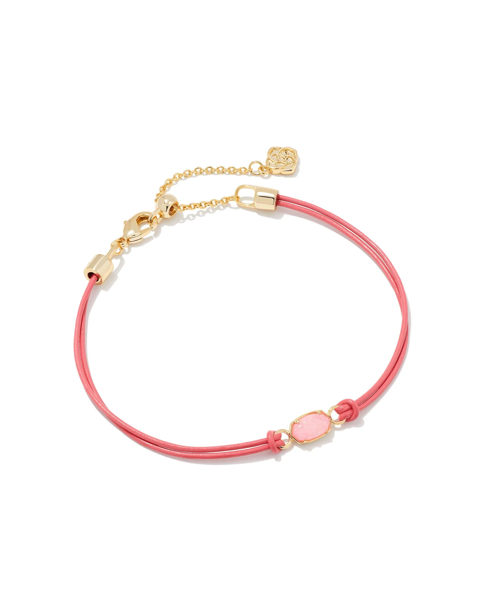 Emilie Gold Corded Bracelet in Light Pink Drusy - 1