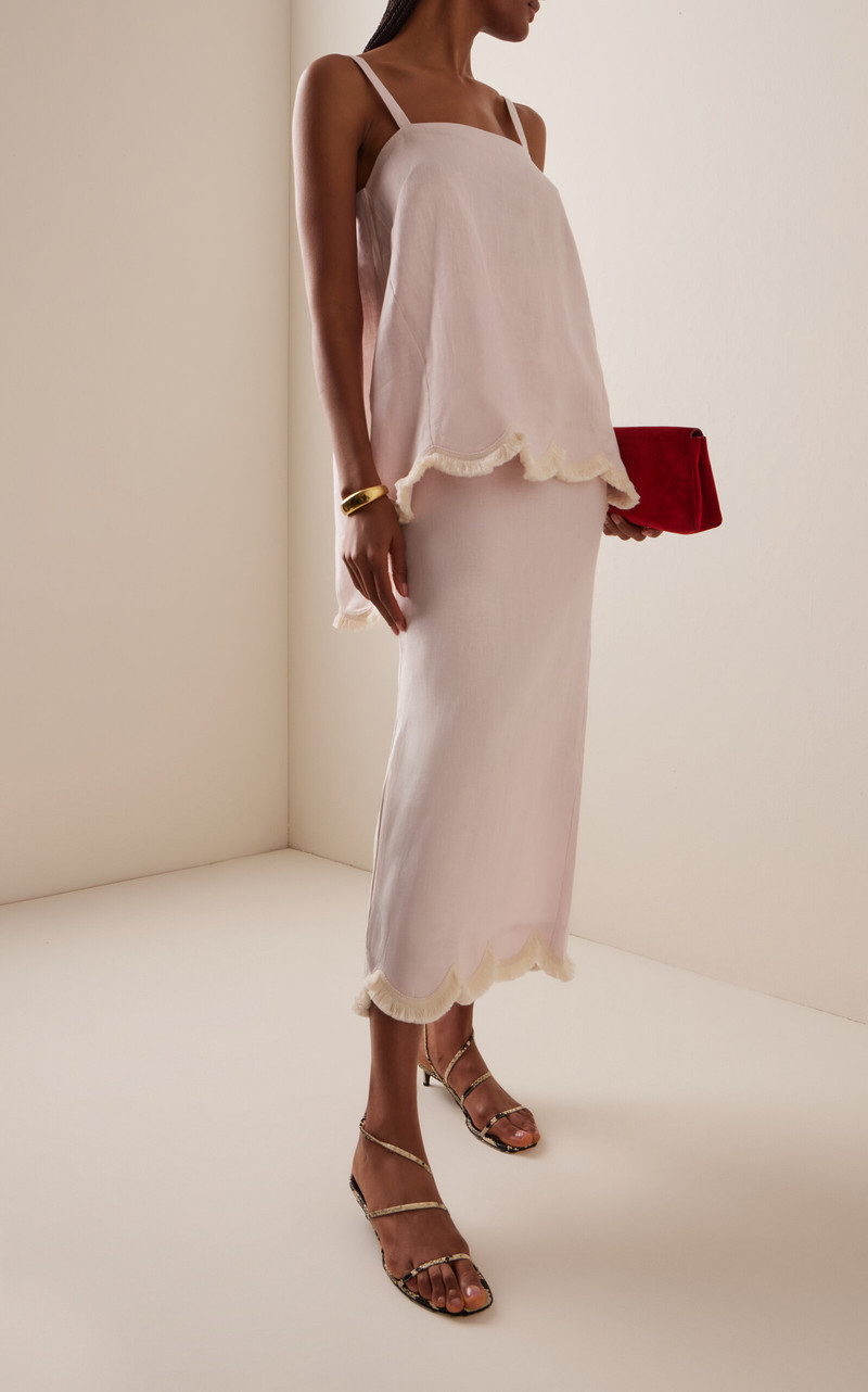 POSSE Exclusive Essie Fringed Linen Maxi Column Skirt pink outlook