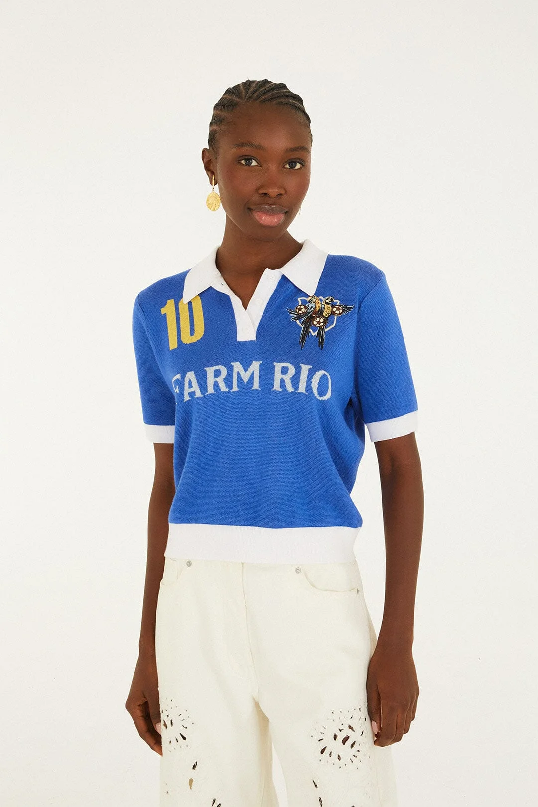 Blue And White Copa Short Sleeve Knit Polo Shirt - 1