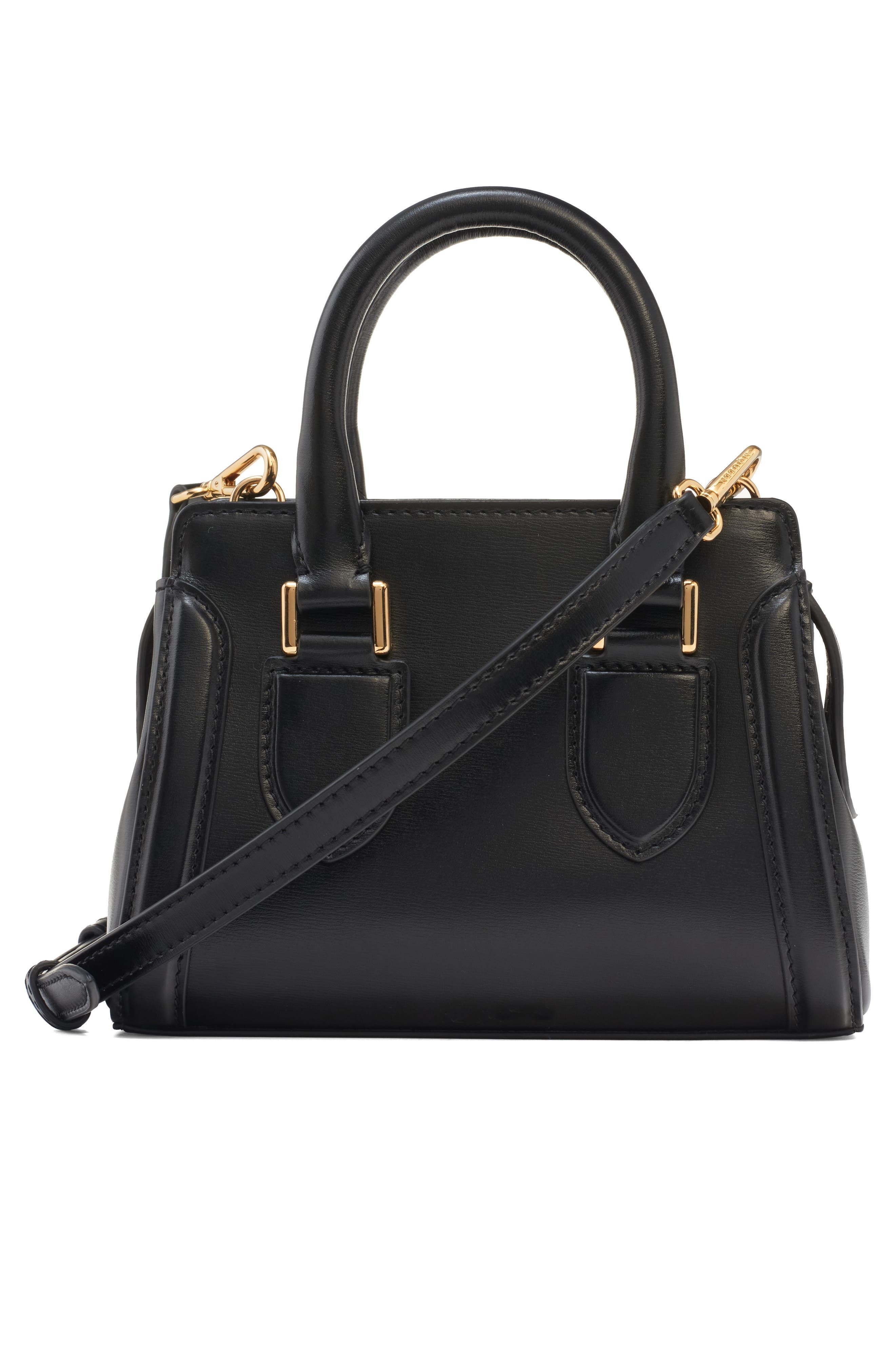 McQueen Mini Birdee Leather Top Handle Bag in Black/Gold at Nordstrom - 4