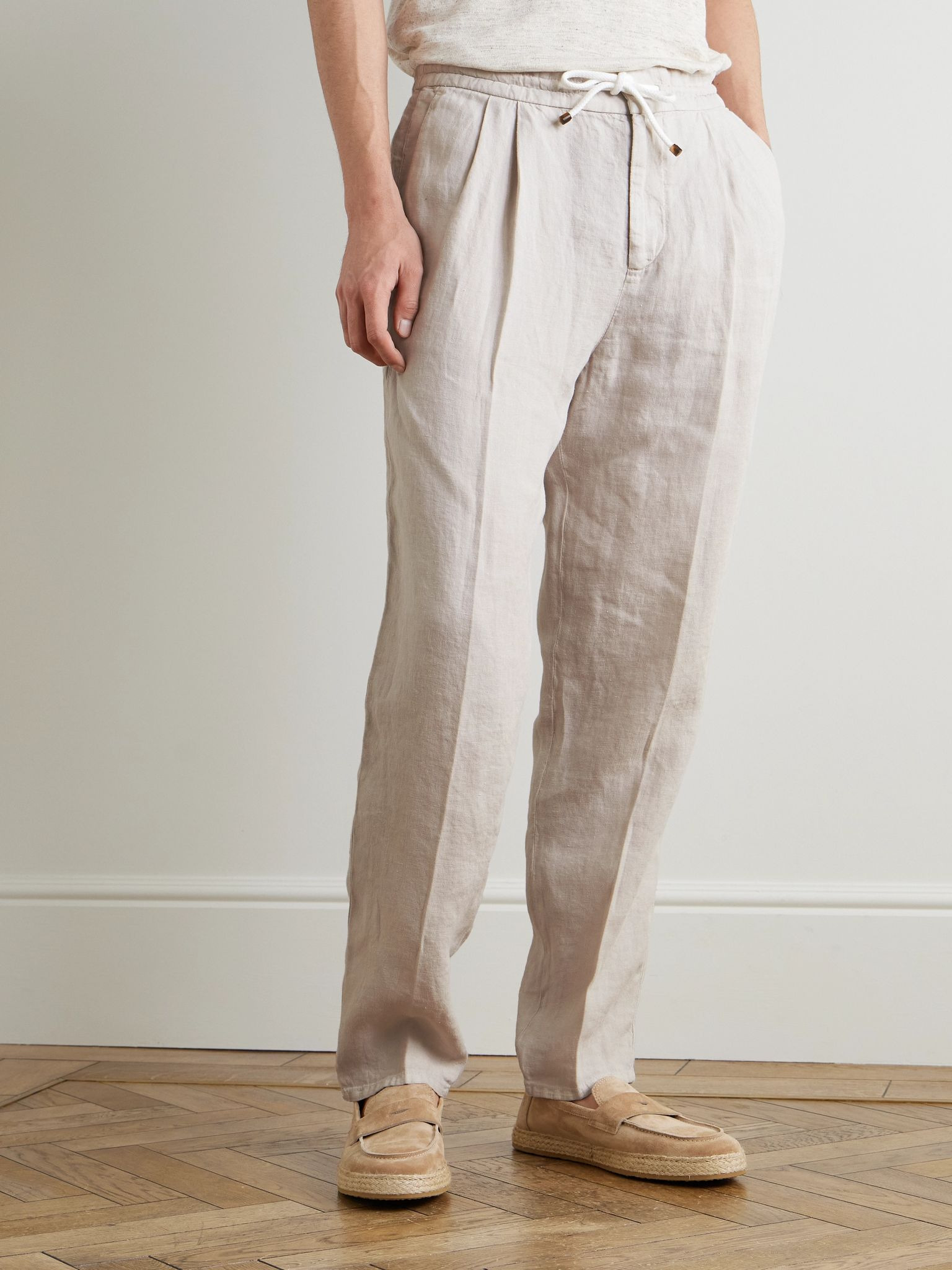 Straight-Leg Linen Drawstring Trousers Neutral - 3