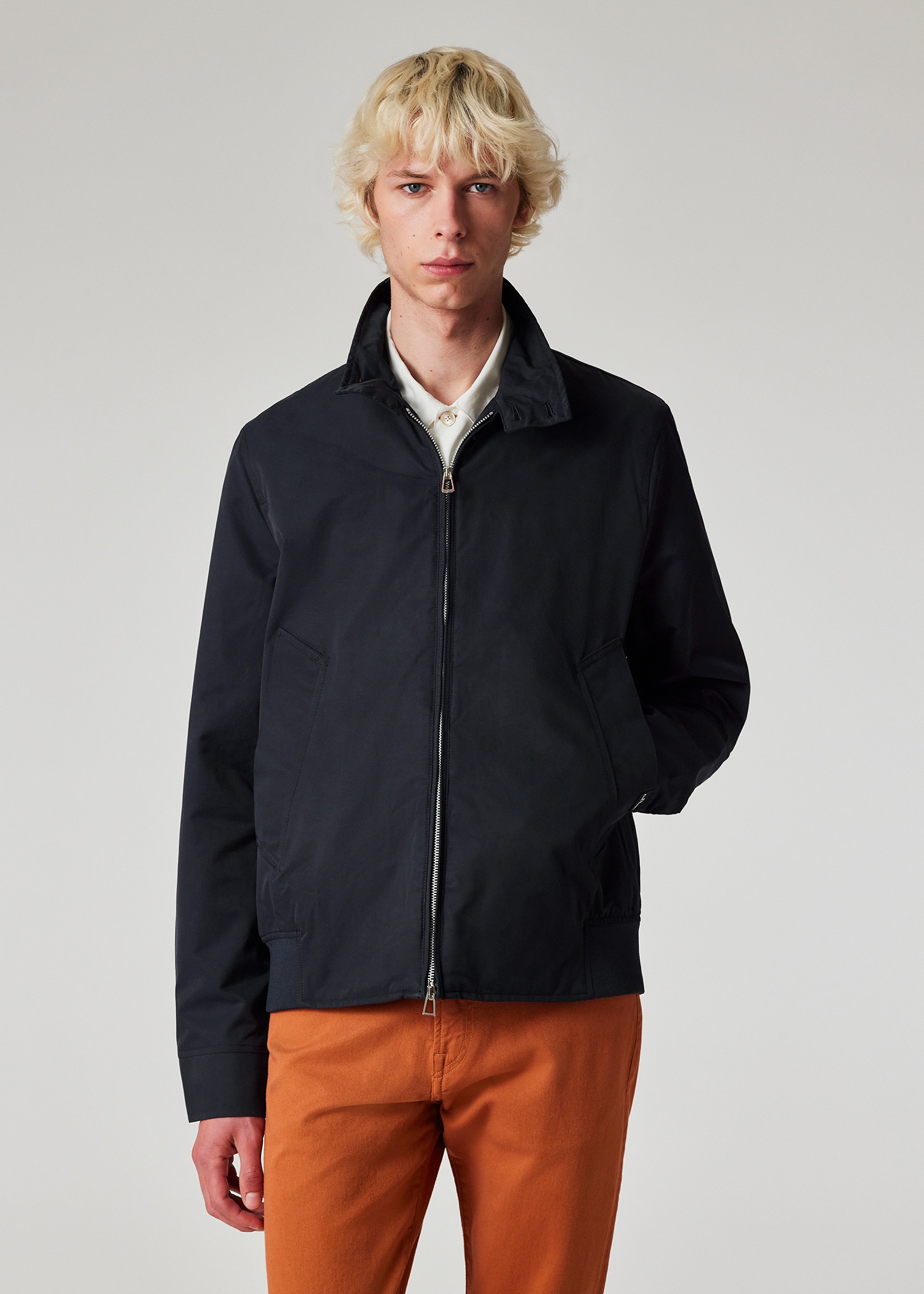 Navy Cotton-Nylon Harrington Jacket - 5