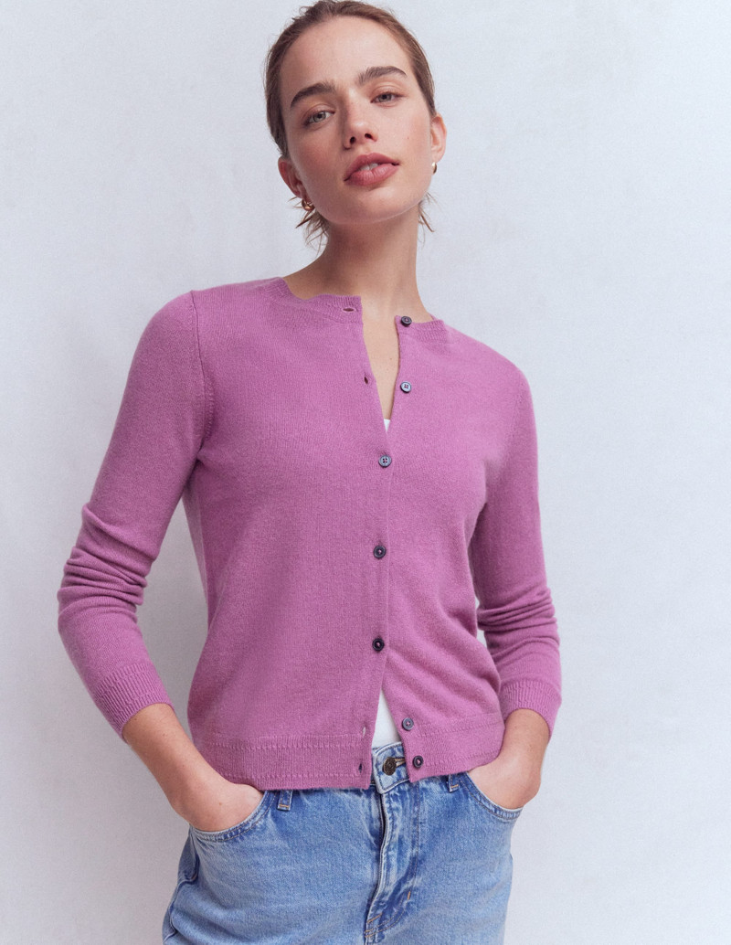 Eva Cashmere Crew Cardigan-Clover Purple - 1