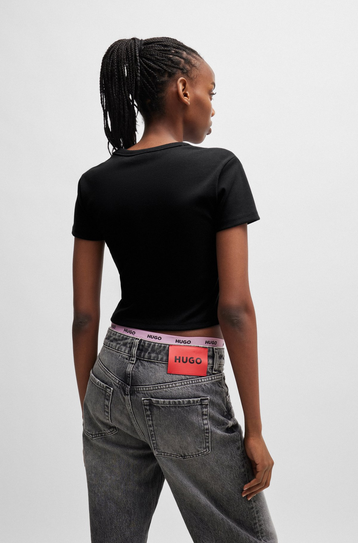 CROPPED SLIM-FIT T-SHIRT WITH STACKED LOGO - 4