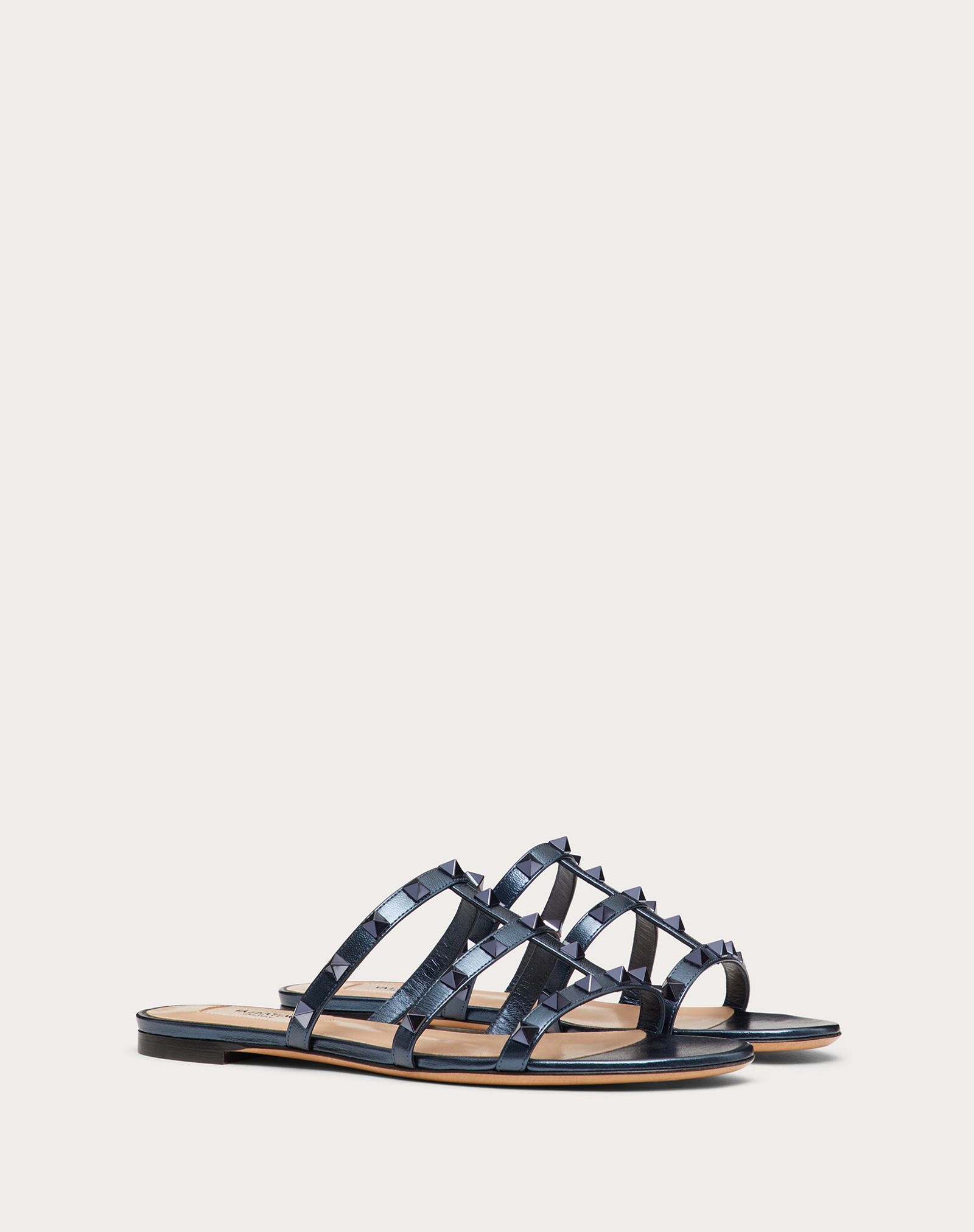 Rockstud Flat Metallic Nappa Slide Sandal - 2